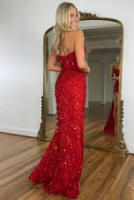 Load image into Gallery viewer, Sparkly Mermaid Sweetheart Gold Long Prom Dress with Split Front