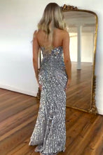 Load image into Gallery viewer, Sparkly Mermaid Sweetheart Gold Long Prom Dress with Split Front