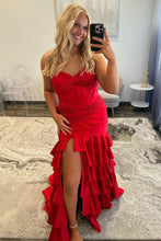 Load image into Gallery viewer, Fashionable Mermaid Sweetheart Yellow Corset Prom Dress with Ruffles