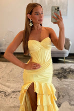 Load image into Gallery viewer, Fashionable Mermaid Sweetheart Yellow Corset Prom Dress with Ruffles