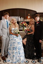 Load image into Gallery viewer, Sweety A Line Sweetheart Blue Floral Printed Long Prom Dress with Ruffles
