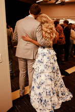 Load image into Gallery viewer, Sweety A Line Sweetheart Blue Floral Printed Long Prom Dress with Ruffles