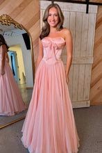 Load image into Gallery viewer, Pretty A Line Sweetheart Blue Corset Prom Dress with Bowknot
