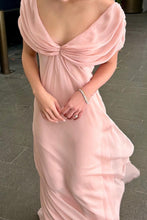 Load image into Gallery viewer, Elegant A Line V Neck Pink Chiffon Long Prom Dress with Ruffles