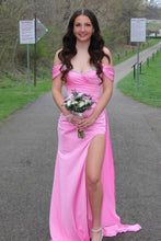 Load image into Gallery viewer, Sweety Mermaid Off the Shoulder Pink Long Prom Dress with Beading