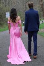 Load image into Gallery viewer, Sweety Mermaid Off the Shoulder Pink Long Prom Dress with Beading