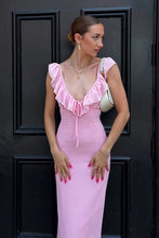 Load image into Gallery viewer, Sweety Mermaid V Neck Pink Long Prom Dress with Ruffles