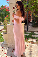 Load image into Gallery viewer, Sweety Sheath Off the Shoulder Pink Long Prom Dress with Ruffles