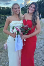 Load image into Gallery viewer, Sweety Sheath Strapless White Long Prom Dress with Bowknot