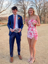 Load image into Gallery viewer, Touching Sheath Strapless Pink Floral Printed Short Homecoming Dress with Slit