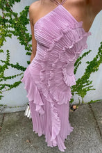 Load image into Gallery viewer, Trendy A Line Halter Neck Pink Long Prom Dress with Ruffles