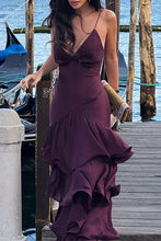 Load image into Gallery viewer, Trendy A Line Spaghetti Straps Burgundy Long Prom Dress with Ruffles