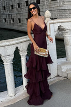 Load image into Gallery viewer, Trendy A Line Spaghetti Straps Burgundy Long Prom Dress with Ruffles