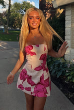 Load image into Gallery viewer, Trendy A Line Strapless Pink Printed Short Homecoming Dress