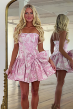 Load image into Gallery viewer, Trendy A Line Strapless Pink Short Homecoming Dress with Pearls Bowknot