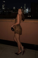 Load image into Gallery viewer, Trendy Brown Sequin Floral Party Mini Dress for Homecoming & Evening Wear