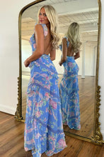 Load image into Gallery viewer, Beautiful Mermaid Spaghetti Straps Floral Print Yellow Long Prom Dress with Ruffles