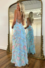 Load image into Gallery viewer, Beautiful Mermaid Spaghetti Straps Floral Print Yellow Long Prom Dress with Ruffles