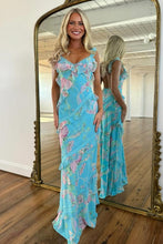 Load image into Gallery viewer, Beautiful Mermaid Spaghetti Straps Floral Print Yellow Long Prom Dress with Ruffles
