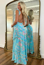 Load image into Gallery viewer, Beautiful Mermaid Spaghetti Straps Floral Print Yellow Long Prom Dress with Ruffles