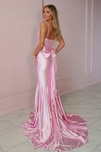 Load image into Gallery viewer, Trendy Mermaid Spaghetti Straps Keyhole Pink Long Prom Dress with Beading