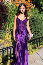 Load image into Gallery viewer, Chic Mermaid Spaghetti Straps Purple Corset Prom Dress with Appliques