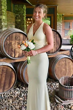 Load image into Gallery viewer, Trendy Sheath Halter Neck Yellow Long Prom Dress with Criss Cross Back