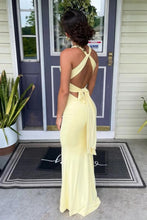 Load image into Gallery viewer, Trendy Sheath Halter Neck Yellow Long Prom Dress with Criss Cross Back