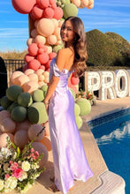 Load image into Gallery viewer, Chic Sheath Off the Shoulder Lilac Long Prom Dress with Ruched