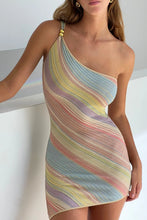 Load image into Gallery viewer, Trendy Sheath One Shoulder Striped knitted Mini Dress
