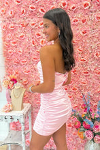 Load image into Gallery viewer, Trendy Sheath Strapless Pink Short Homecoming Dress with Bowknot Back