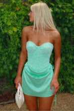 Load image into Gallery viewer, Trendy Sheath Sweetheart Light Yellow Corset Homecoming Dress with Pearls
