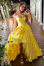 Load image into Gallery viewer, Trendy A Line Strapless Red Corset Prom Dress with 3D Flowers