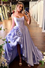 Load image into Gallery viewer, Trendy A Line Strapless Red Corset Prom Dress with 3D Flowers