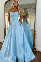 Load image into Gallery viewer, Trendy A Line Sweetheart Pink Long Prom Dress with Pearls Criss Cross Back