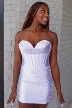 Load image into Gallery viewer, Stylish Bodycon Sweetheart Light Blue Corset Homecoming Dress with Pearls