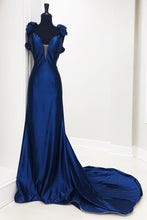 Load image into Gallery viewer, Trendy Mermaid Sweetheart Navy Blue Long Prom Dress with 3D Flowers