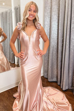 Load image into Gallery viewer, Trendy Mermaid Sweetheart Navy Blue Long Prom Dress with 3D Flowers