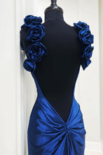 Load image into Gallery viewer, Trendy Mermaid Sweetheart Navy Blue Long Prom Dress with 3D Flowers