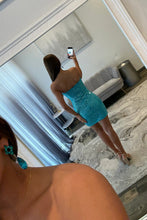 Load image into Gallery viewer, Sparkly Sheath Strapless Blue Short Homecoming Dress with Beading