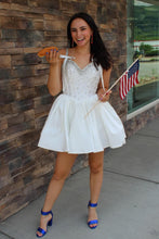 Load image into Gallery viewer, Unique Design A Line Spaghetti Straps Blue Short Homecoming Dress with Beading