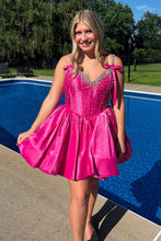 Load image into Gallery viewer, Unique Design A Line Spaghetti Straps Blue Short Homecoming Dress with Beading