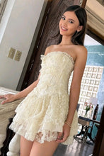 Load image into Gallery viewer, Vintage-Inspired Ivory Strapless Lace Ruffle Mini A-Line Homecoming Dress