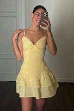 Load image into Gallery viewer, Vintage-Inspired Yellow Babydoll Homecoming Dress with Ruched Bodice