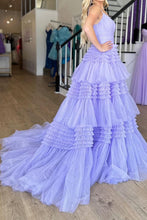 Load image into Gallery viewer, Gorgeous A Line Spaghetti Straps Lilac Long Prom Dress with Ruffles