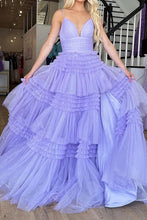 Load image into Gallery viewer, Gorgeous A Line Spaghetti Straps Lilac Long Prom Dress with Ruffles