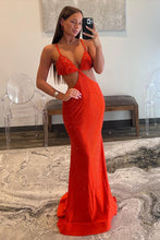Load image into Gallery viewer, Stylish Orange Mermaid Spaghetti Straps Long Beaded Prom Dress