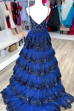 Load image into Gallery viewer, Princess A-Line Spaghetti Straps Long Glitter Prom Dress With Appliques