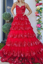 Load image into Gallery viewer, Princess A-Line Spaghetti Straps Long Glitter Prom Dress With Appliques