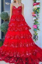 Load image into Gallery viewer, Princess A-Line Spaghetti Straps Long Glitter Prom Dress With Appliques